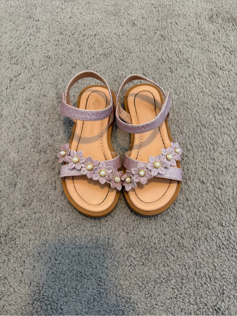 Girls' Sparkle Pink Flower Pearl Sandals - Kids Shoes